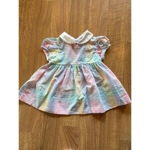 VINTAGE baby togs pastel baby girl plaid peter pan collar dress